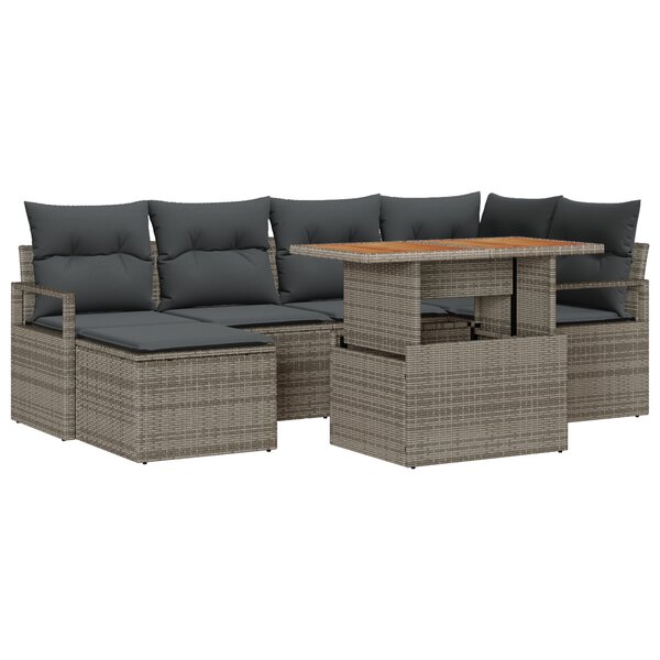 vidaXL Ensemble de canapé de jardin 7 pièces avec coussins gris en poly rotin et acacia