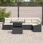 vidaXL Ensemble de canapé de jardin avec coussin 7 Pièces Noir et Crème