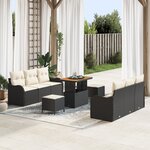 Ensemble de Canapé de Jardin 9 Pièces avec Coussins Noir Poly Rotin Acacia vidaXL