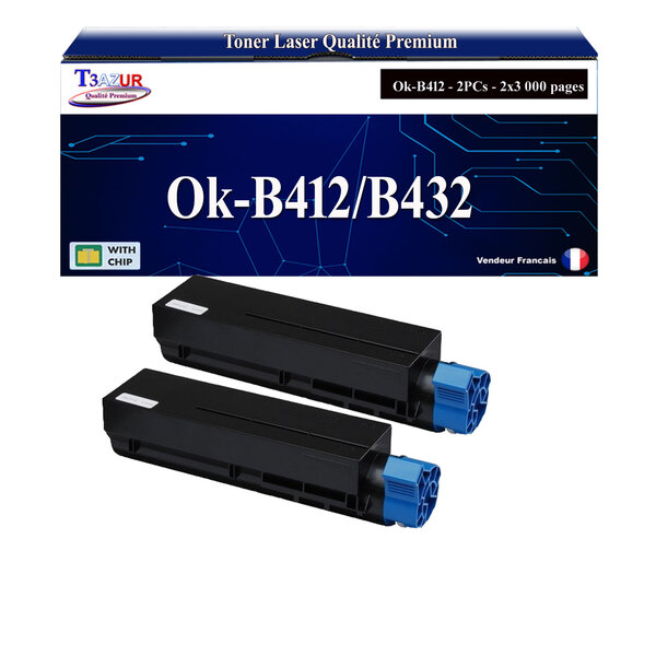 T3AZUR - 2x Toners compatibles  avec Oki B412DN  B432DN  B512DN