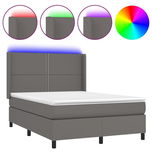 vidaXL Sommier à lattes de lit matelas LED Gris 140x200 cm Similicuir