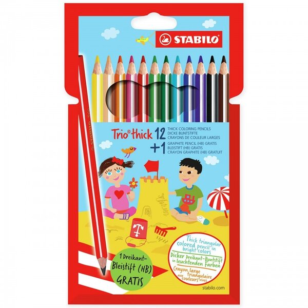 STABILO Crayon de couleur triangulaire épais TRIO  étui  de 12+1