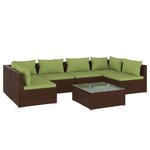 vidaXL Salon de jardin 7 Pièces avec coussins Résine tressée Marron