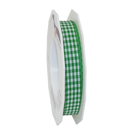 Ruban textile carreau de vichy 20-m-rouleau 15 mm  vert/blanc