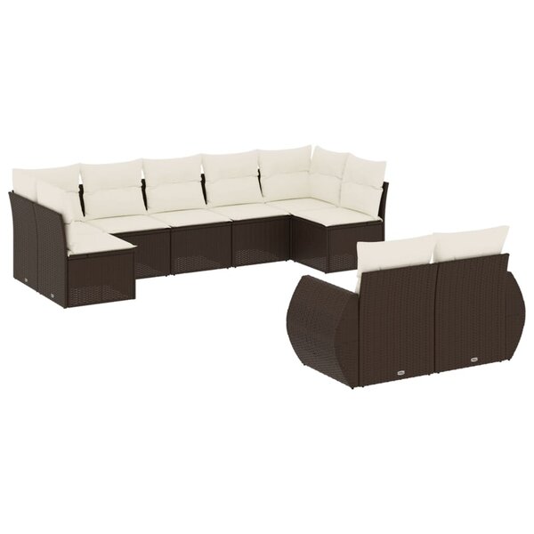 vidaXL Salon de jardin avec coussins 9 Pièces marron résine tressée