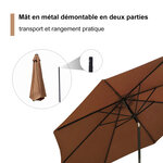 Parasol en métal rond polyester 180g/m² manivelle inclinable Ø 3 x 2 45 m chocolat