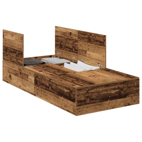 vidaXL Cadre de lit avec rangement Bois Ancien 90 x 190 cm