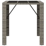 vidaXL Table de bar et dessus en verre gris 105x80x110 cm poly rotin