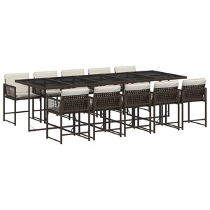 vidaXL Ensemble à manger de jardin et coussins 11 Pièces marron rotin