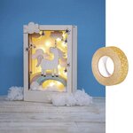 Cadre bois à motif 3D Licorne 20 x 30 cm + masking tape doré à paillettes 5 m
