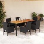 vidaXL Ensemble à manger de jardin et coussins 7Pièces noir rotin acacia