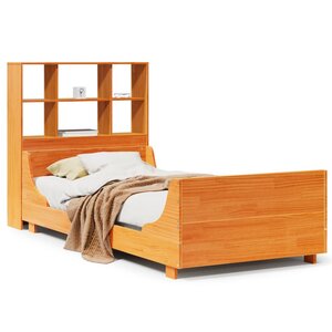 vidaXL Lit bibliothèque sans matelas cire marron 90x190 cm bois massif