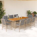 vidaXL Ensemble à manger de jardin et coussins 9 Pièces mélange beige