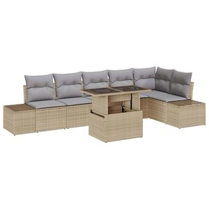 vidaXL Ensemble de canapé de jardin 7 Pièces Beige Poly rotin