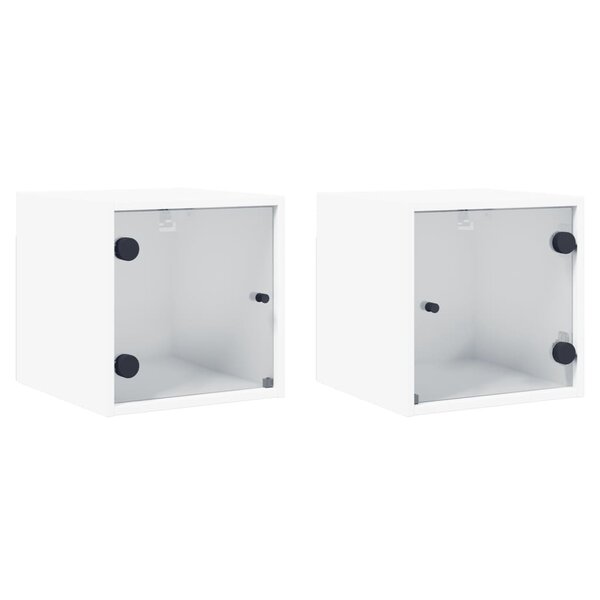 vidaXL Tables de chevet avec portes en verre 2 Pièces blanc 35x37x35 cm