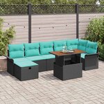 vidaXL Ensemble de canapé de jardin avec coussin 8 Pièces Noir Poly rotin