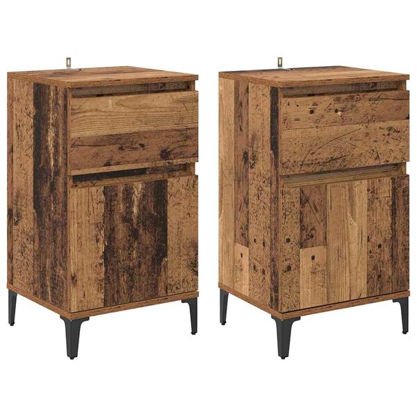 vidaXL Cabinet de chevet avec tiroir 2 Pièces Bois ancien 40 x 35 x 70 cm