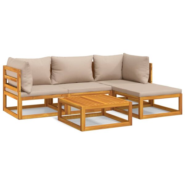 vidaXL Salon de jardin 5 Pièces avec coussins taupe bois massif