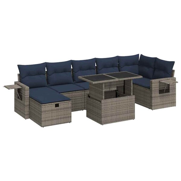 vidaXL Salon de jardin 8Pièces avec coussins marron résine tressée acacia