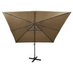 Vidaxl parasol déporté avec mât et lumières led taupe 300 cm