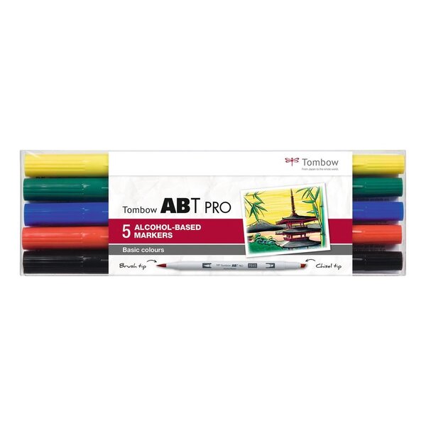Set de 5 Marqueurs Base Alcool Double Pointe ABT PRO couleurs primaires TOMBOW