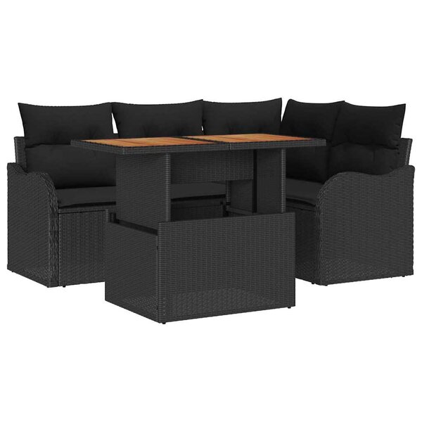vidaXL Ensemble de canapé de jardin 5 Pièces Noir 100 x 55 x 73 cm