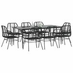 vidaXL Ensemble à manger de jardin 9Pièces noir poly rotin verre
