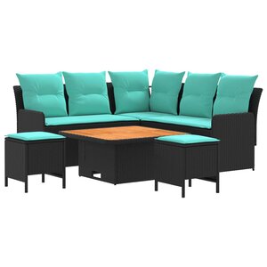 vidaXL Ensembles de meubles 6 Pièces Noir et turquoise Rotin PE