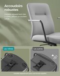 Chaise de bureau pivotante fauteuil ergonomique surface en pu facile à nettoyer hauteur réglable dossier confortable assise incurvée capacité 150 kg gris 12_0004884