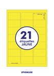 20 planches a4 - 21 étiquettes 63,5 mm x 38,1 mm autocollantes jaune par planche pour tous types imprimantes - jet d'encre/laser/photocopieuse