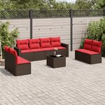 vidaXL Salon de jardin avec coussins 9 Pièces marron résine tressée