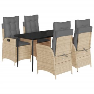 vidaXL Ensemble à manger de jardin avec coussins 5Pièces Beige poly rotin