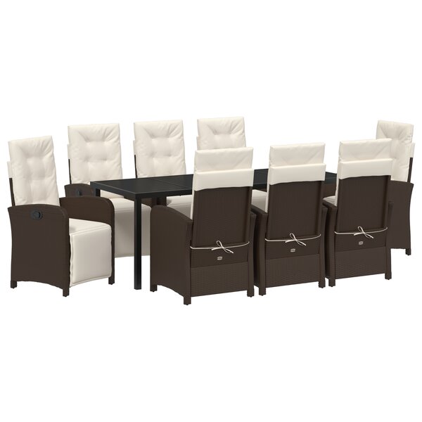 vidaXL Set de salle à manger de jardin 9 pièces avec coussins en poly rotin marron