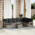 vidaXL Salon de jardin 9 Pièces avec coussins gris résine tressée