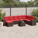 vidaXL Salon de jardin avec coussins 9 Pièces marron résine tressée