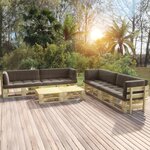 vidaXL Salon de jardin palette 6Pièces avec coussins pin imprégné de vert