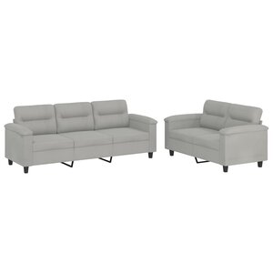 vidaXL Ensemble de canapés 2 Pièces coussins gris clair tissu microfibre