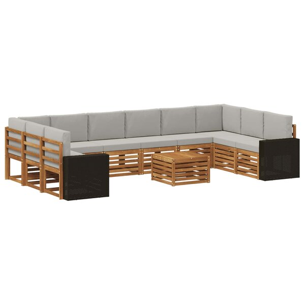 vidaXL Ensemble de canapés d'extérieur 11 pc Naturel et gris clair