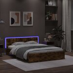 vidaXL Cadre de lit avec tête de lit et LED chêne fumé 160x200 cm