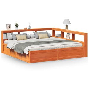 vidaXL Lit bibliothèque sans matelas cire marron 180x200 cm pin massif