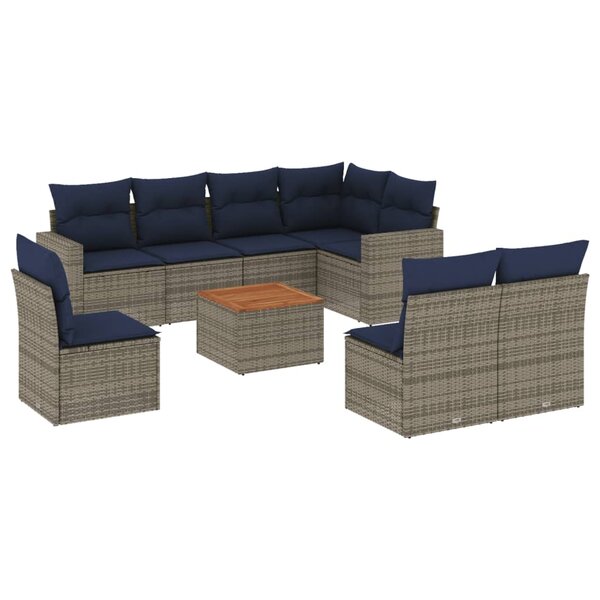 vidaXL Salon de jardin 9 Pièces avec coussins gris résine tressée