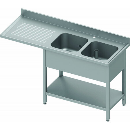 Plonge inox avec 2 eviers - profondeur 700 - passage lave vaisselle - stalgast -  - inox2200x700 x700x900mm