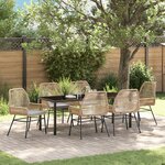 vidaXL Ensemble de Salle à Manger de Jardin 7 Pièces avec Coussins Marron en Rattan Poly