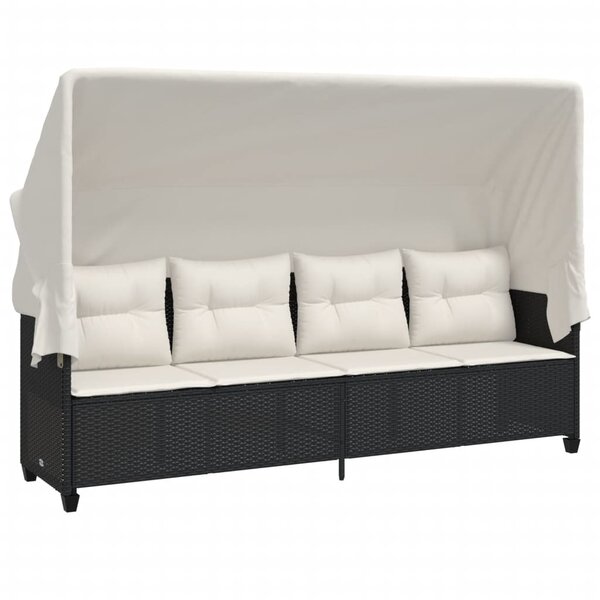 vidaXL Chaise longue avec auvent et coussins noir résine tressée