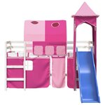 vidaXL Lit mezzanine enfants avec tour rose 90x190 cm bois pin massif