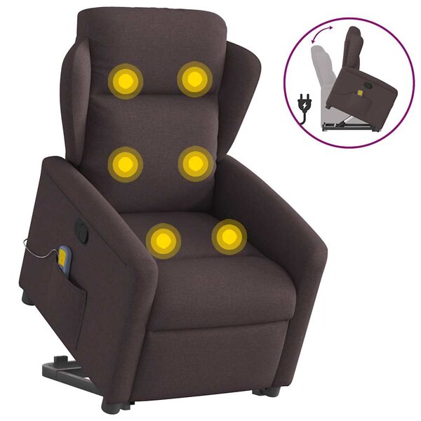 vidaXL Fauteuil inclinable de massage Marron foncé Tissu