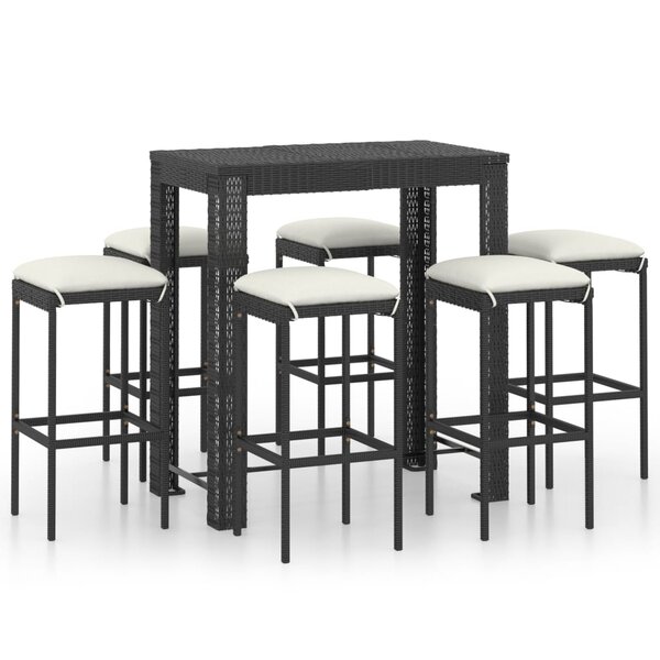 vidaXL Ensemble de bar de jardin 7 Pièces et coussins Résine tressée Noir