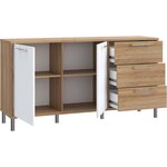 Buffet - Chene riviera et blanc brillant - Classique - 2 portes - NORTH PINE - L 159,2 x P 42 x H 84 cm - Poignées en métal
