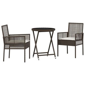 vidaXL Ensemble bistro de jardin 3 Pièces Marron Poly rotin