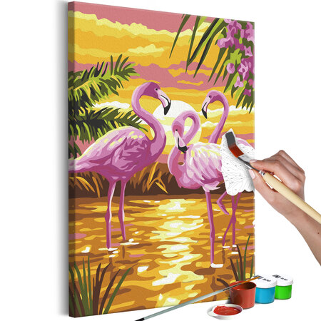 Tableau à peindre par soi-même - flamingo family l x h en cm 40x60